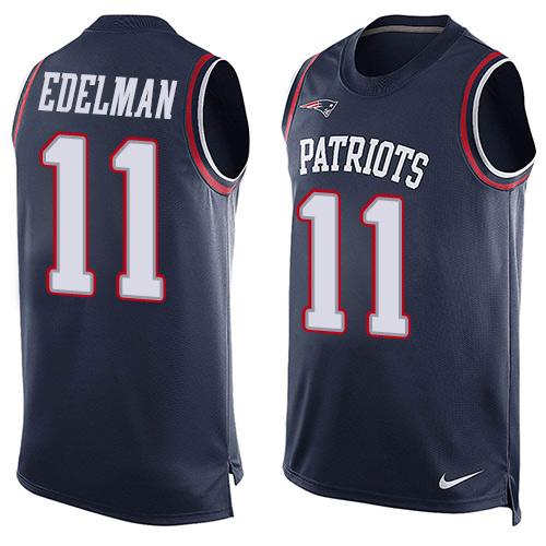 Nike Patriots #11 Julian Edelman Navy Blue Team Color Men's Stitched NFL Limited Tank Top Jersey - Click Image to Close